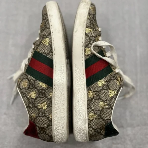 [ITL35.5/US5.5]Gucci Beige Monogram Sneakers with Red Green Accents Authentic - Picture 3 of 10